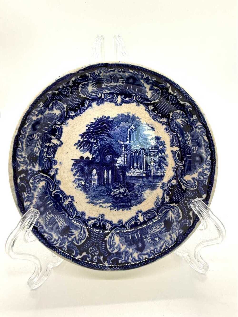 Antique Petrus Regout Abbey Plate 5.75" Blue White Transferware Maastricht